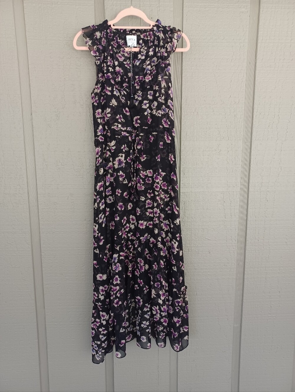 Misa Los Angeles Catherine Floral Dress Size S Women Feminine Ruffle Tie Neck